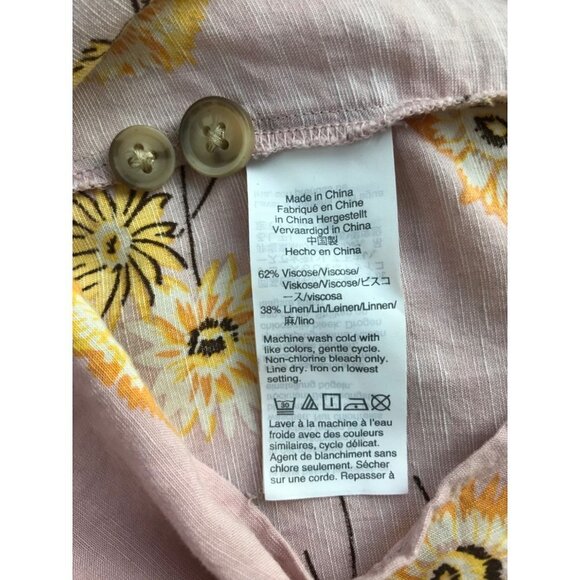 Madewell Pink Linen Blend Plaza Dutch Dandelion Print Top Size XX-Small - Picture 7 of 9